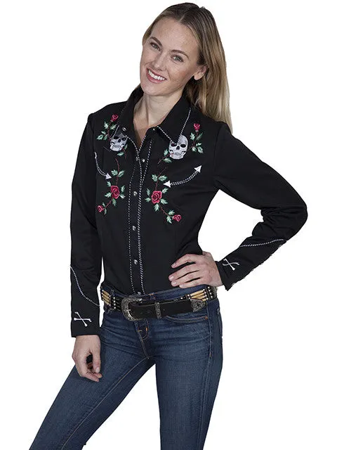Women's Vintage Western Shirt Collection: Scully Skulls & Roses