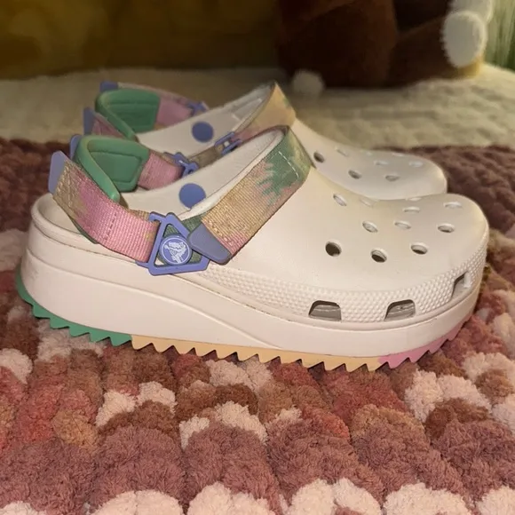 Women’s White and Multicolor Crocs