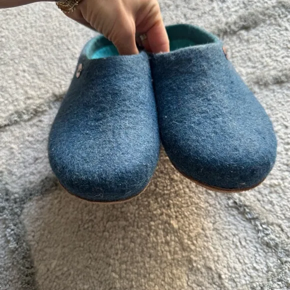 WoolFit wool felt handmade clogs slippers slip on blue German 39 / 9