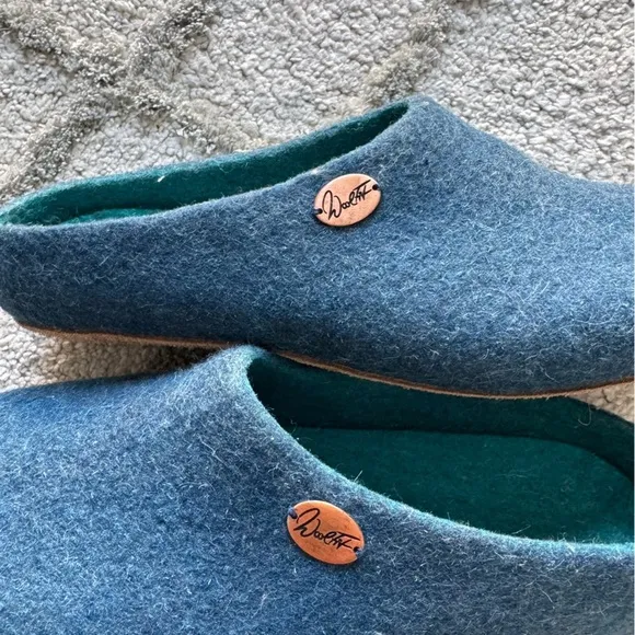 WoolFit wool felt handmade clogs slippers slip on blue German 39 / 9