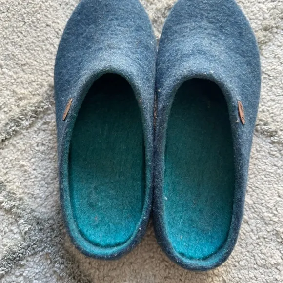WoolFit wool felt handmade clogs slippers slip on blue German 39 / 9