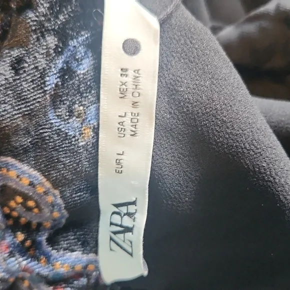 Zara Black Velvet Paisley Mini Dress