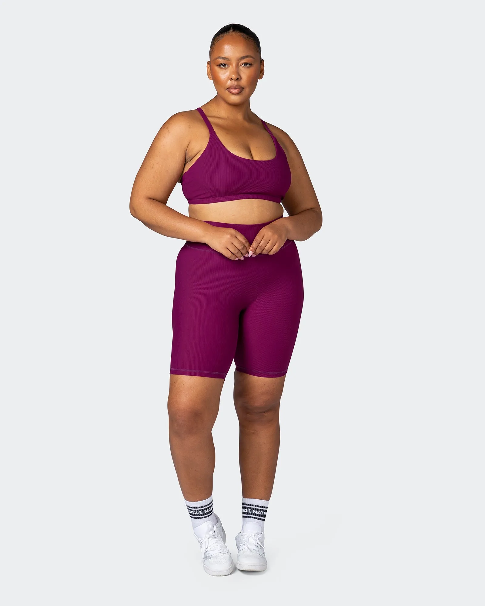 Zero Rise Rib Referee Length Shorts - Huckleberry
