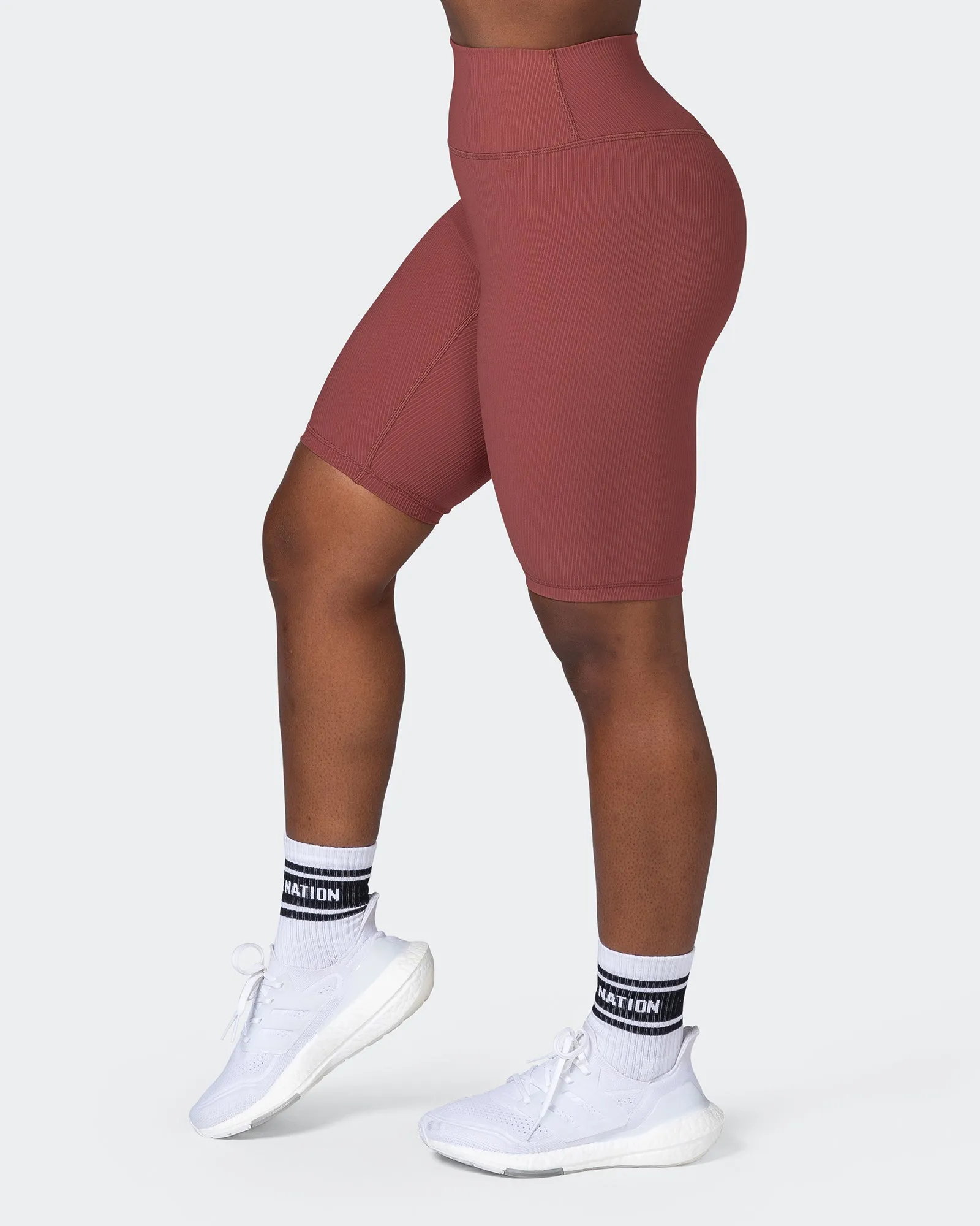 Zero Rise Rib Referee Length Shorts - Maple