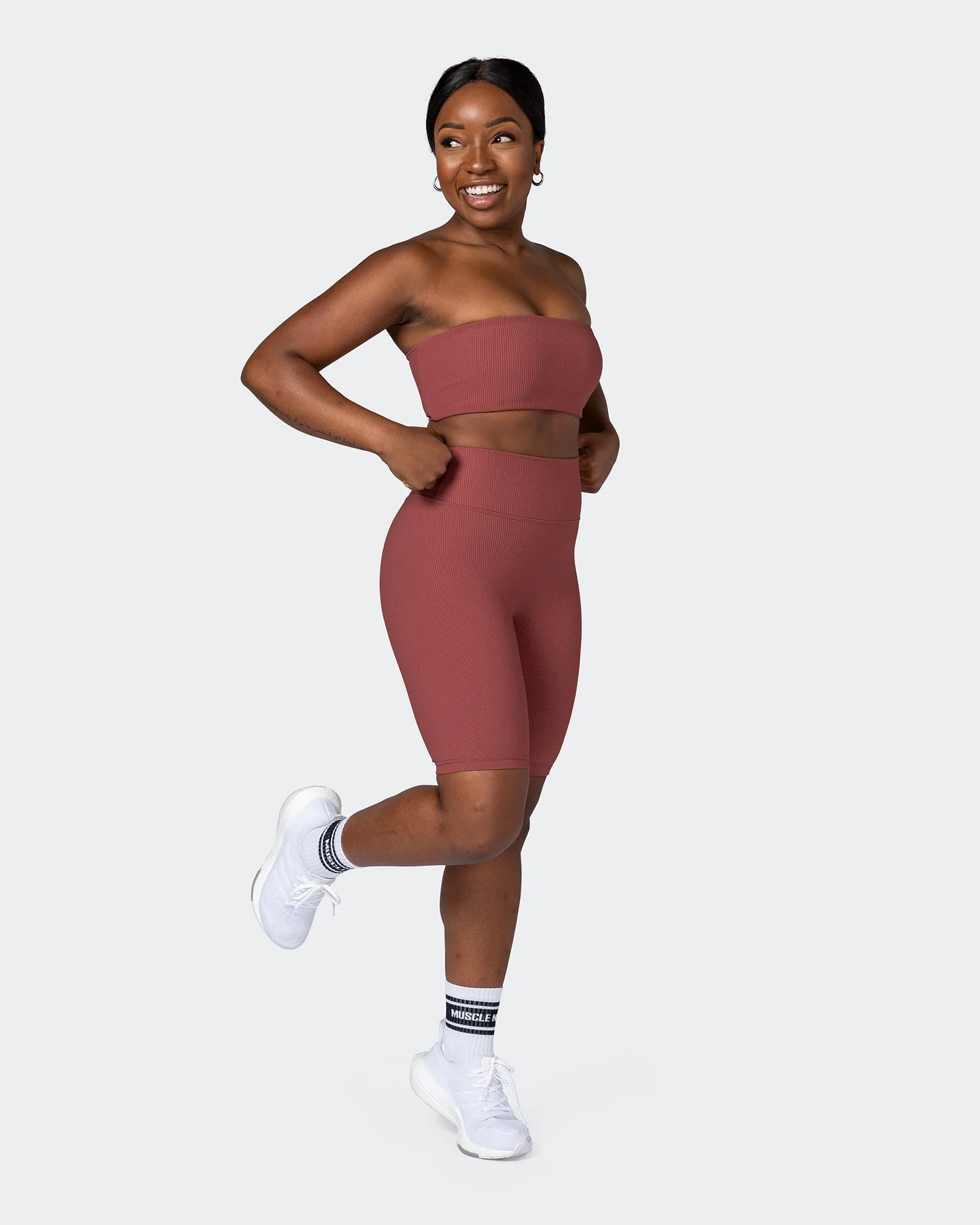 Zero Rise Rib Referee Length Shorts - Maple