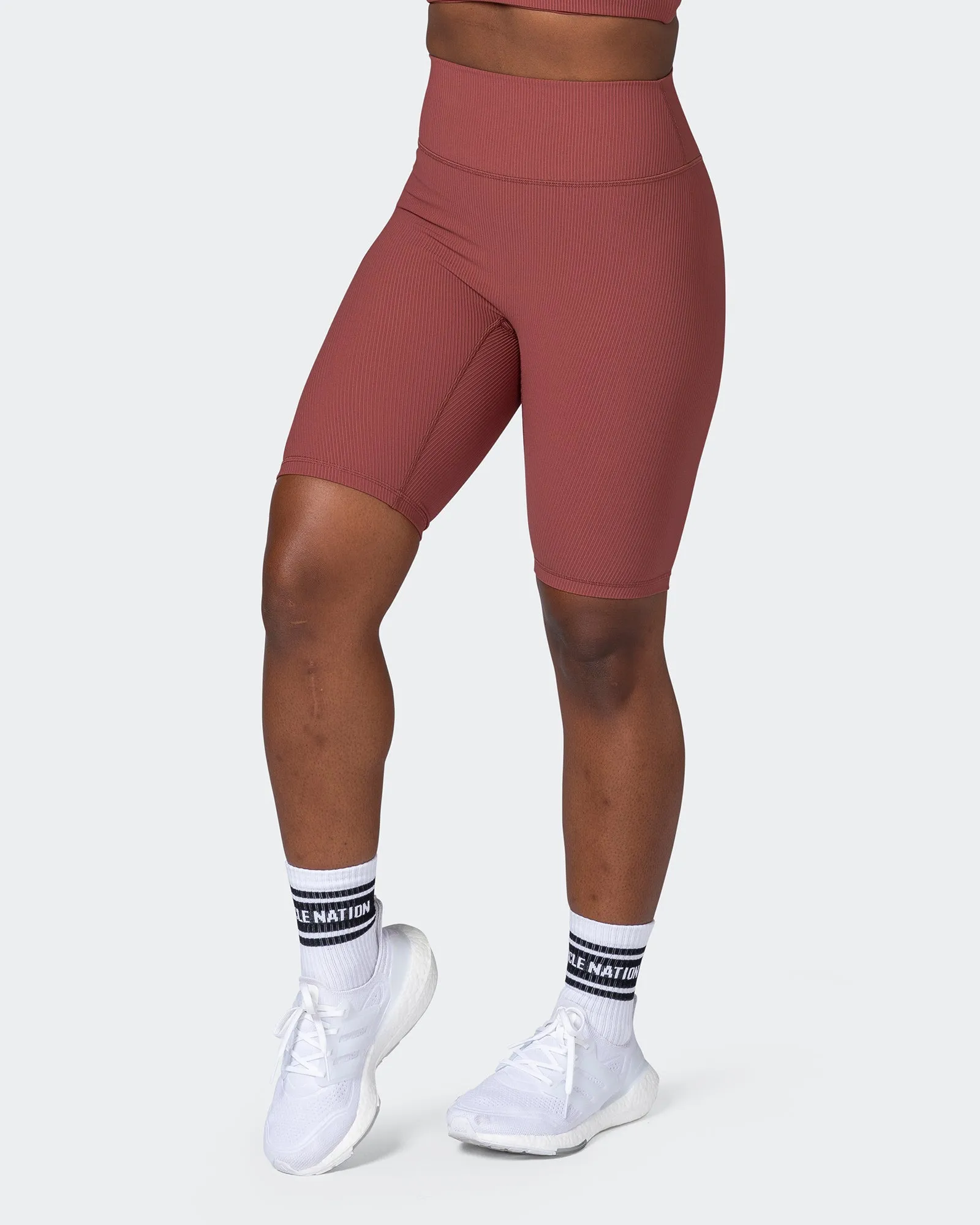Zero Rise Rib Referee Length Shorts - Maple